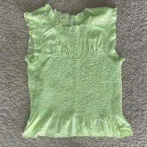 Anthropologie Lime Green Sleeveless Blouse Ruffle Hem XL